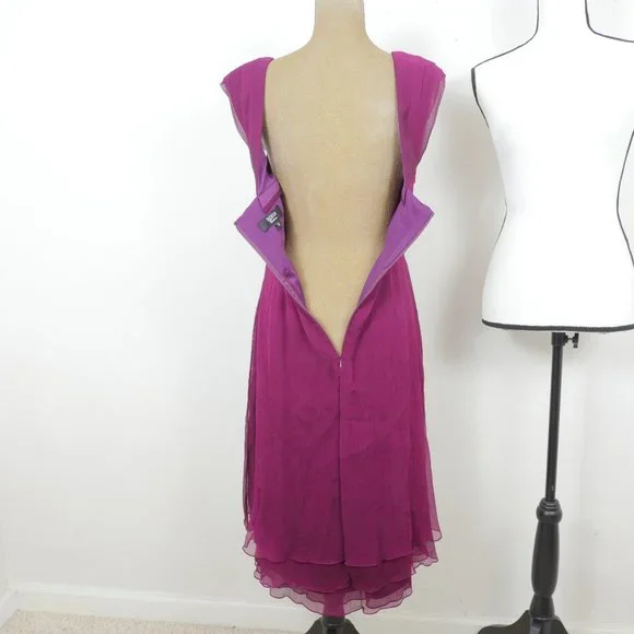Tadashi Magenta Purple Silk Vintage Glamour Size 12 Layered Hem Retro Dress - Picture 11 of 11